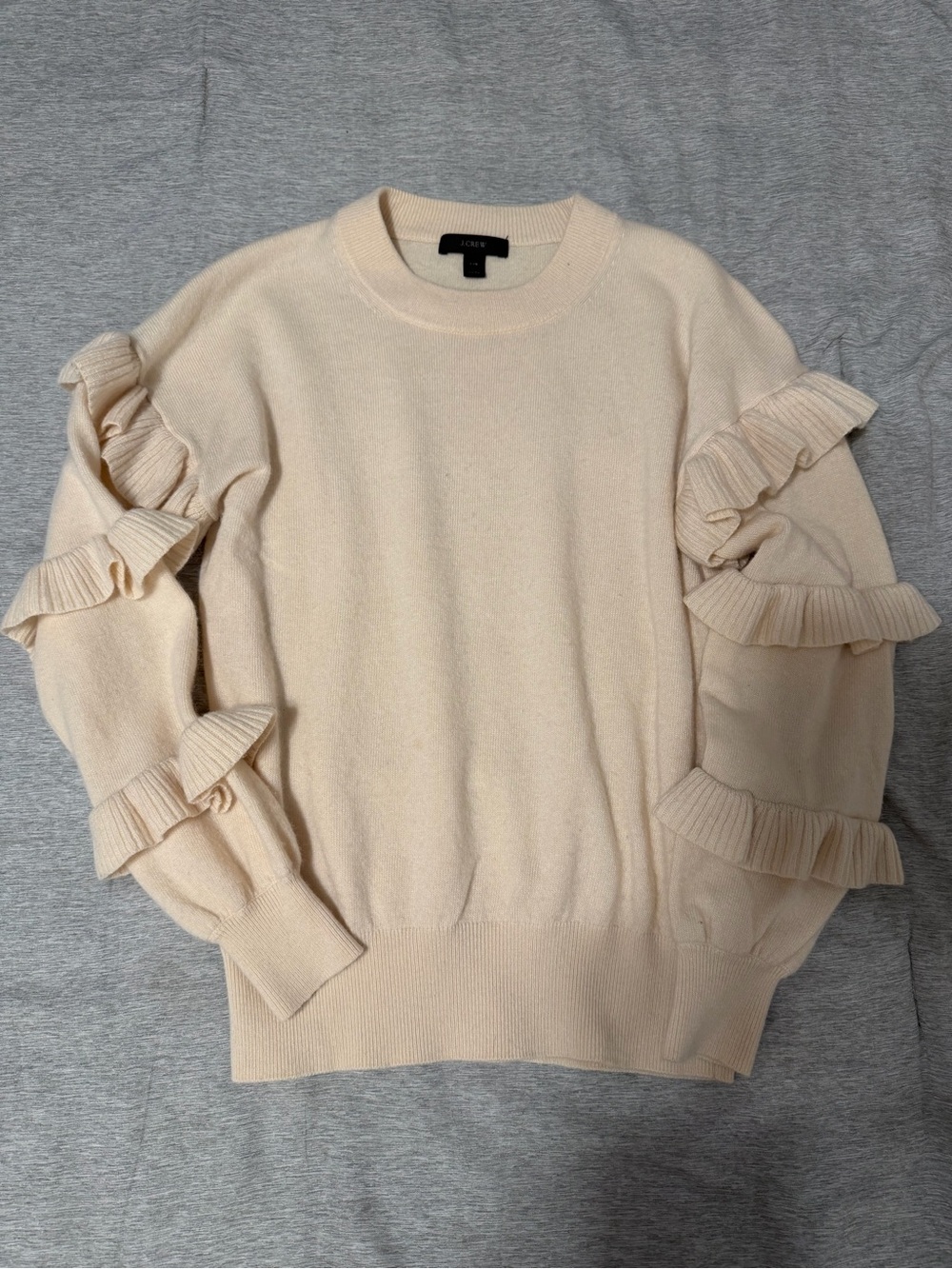 J. Crew Cream Ruffle Sleeve Sweater